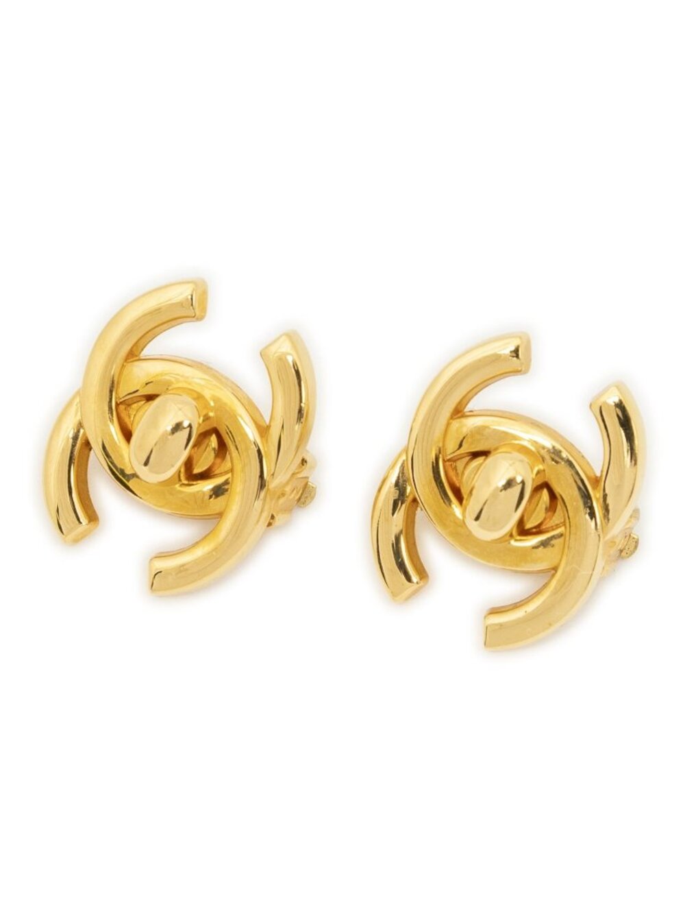 Chanel CC Turnlock Motif Clip-On Earrings Gold Plated